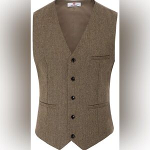 PJ PAUL JONES Men's Herringbone Tweed Suit Vest Casual Wool Blend Waistcoat